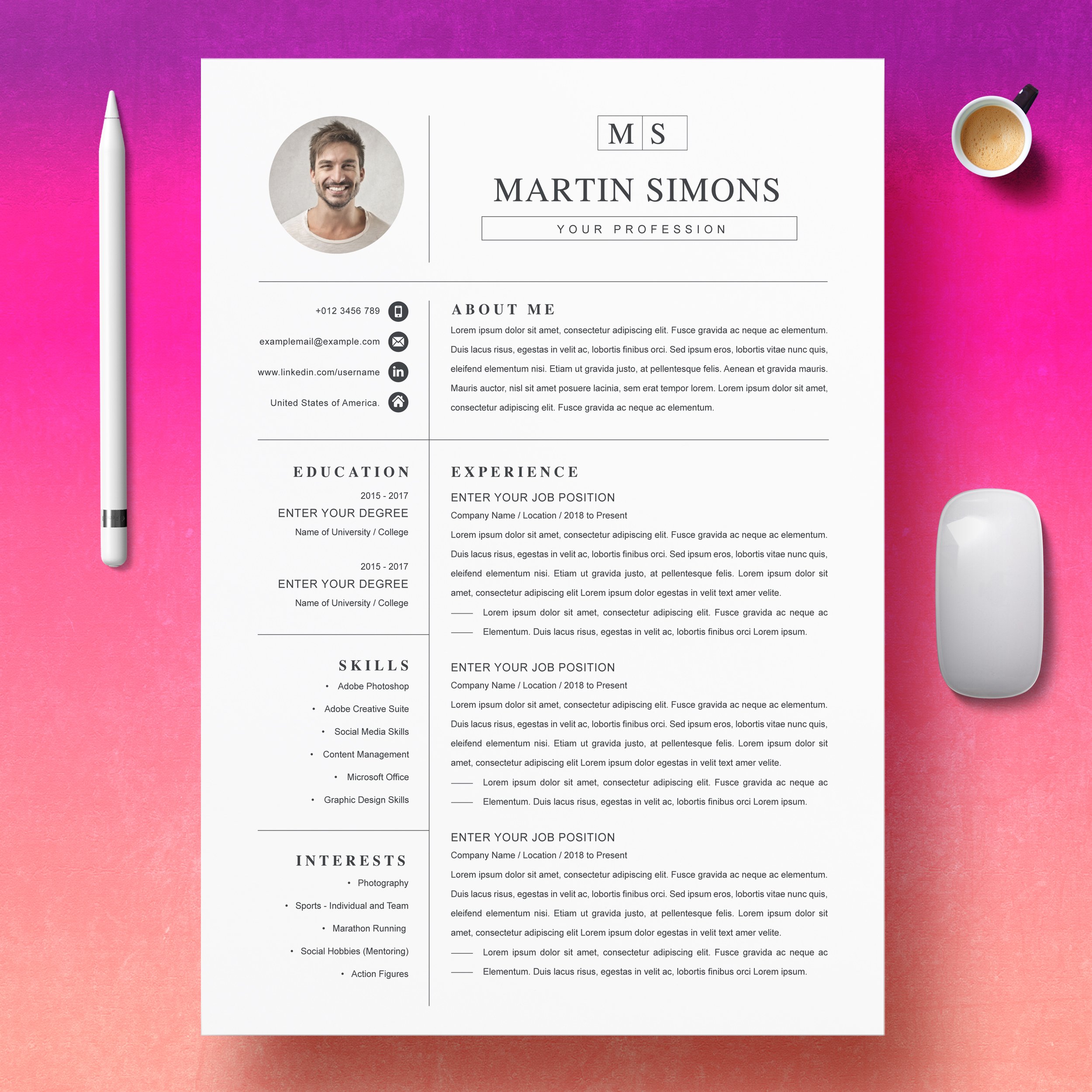 Professional Resume Template CV Template 3 - Design Cuts