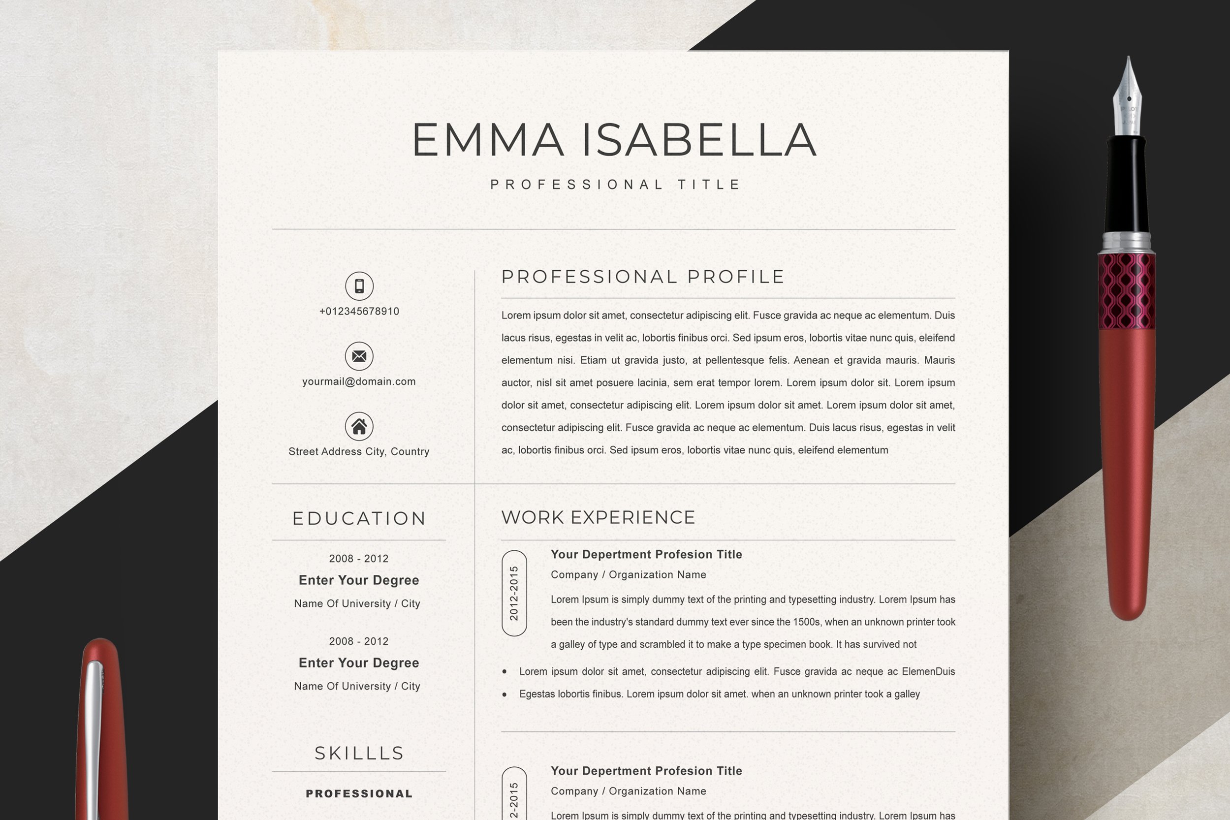 CV Resume Template With Photo, Paper Stationery, CV Template