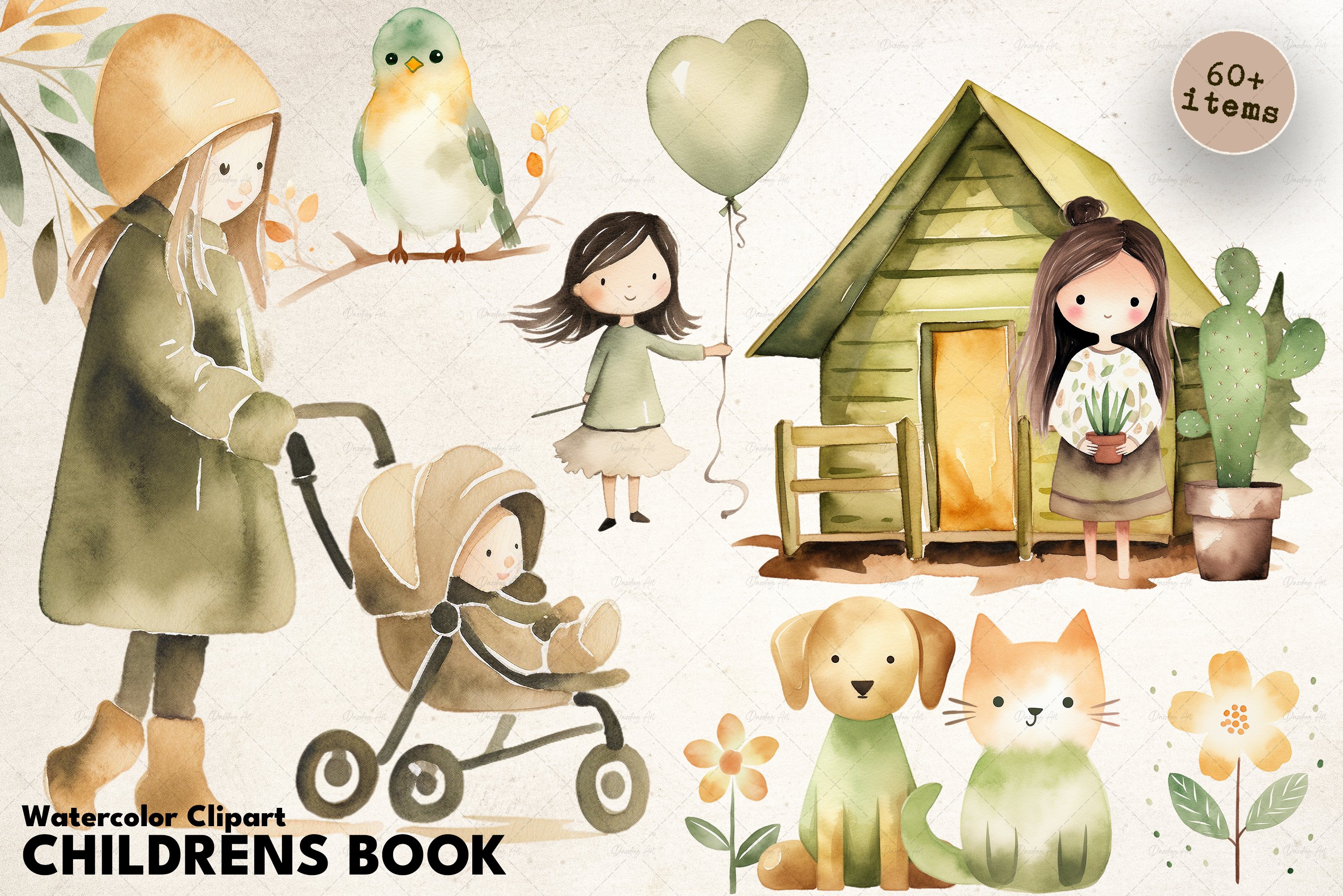 Watercolor Boho Childrens Book Illustrations - Design Cuts