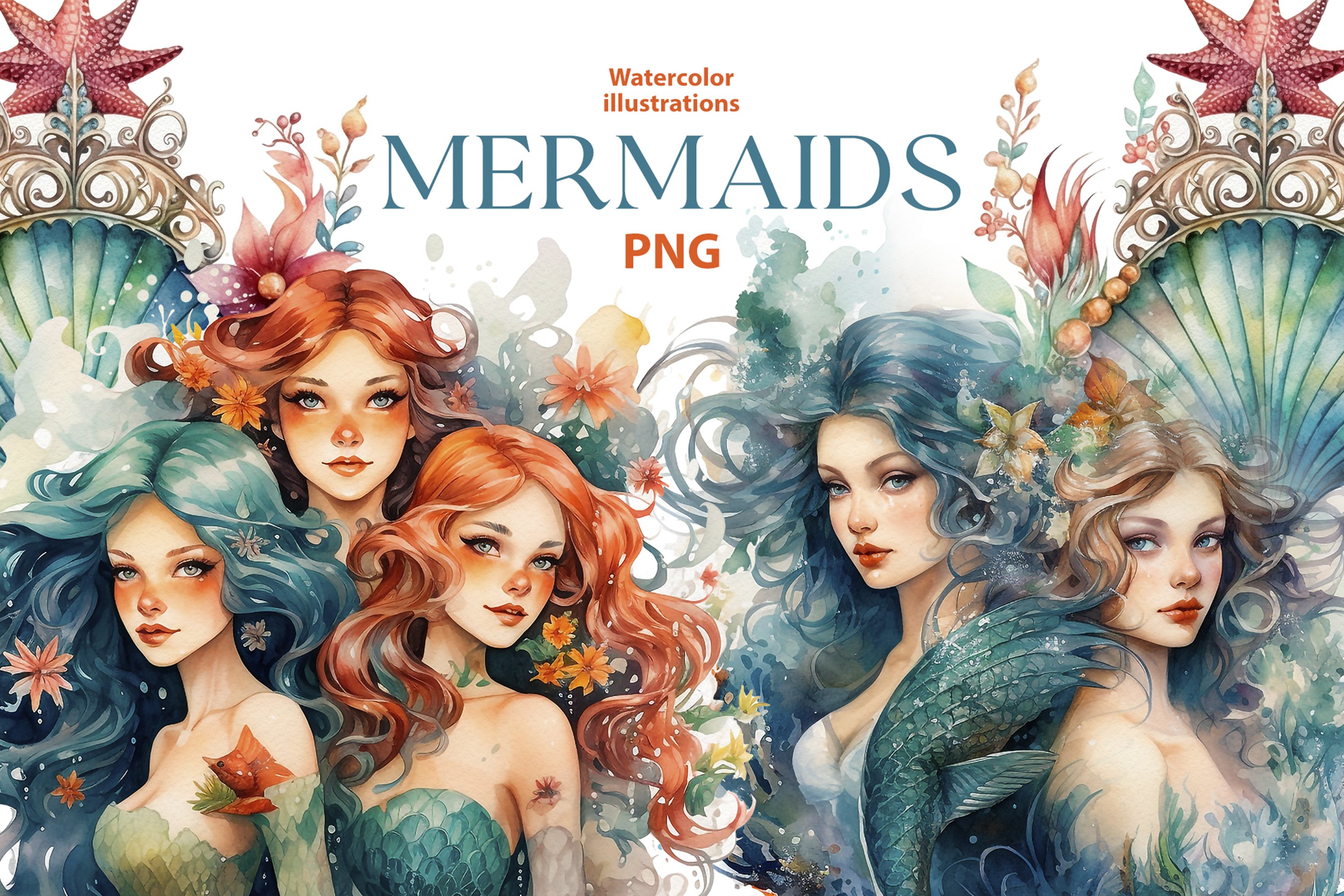 Watercolor Mermaids Design Cuts