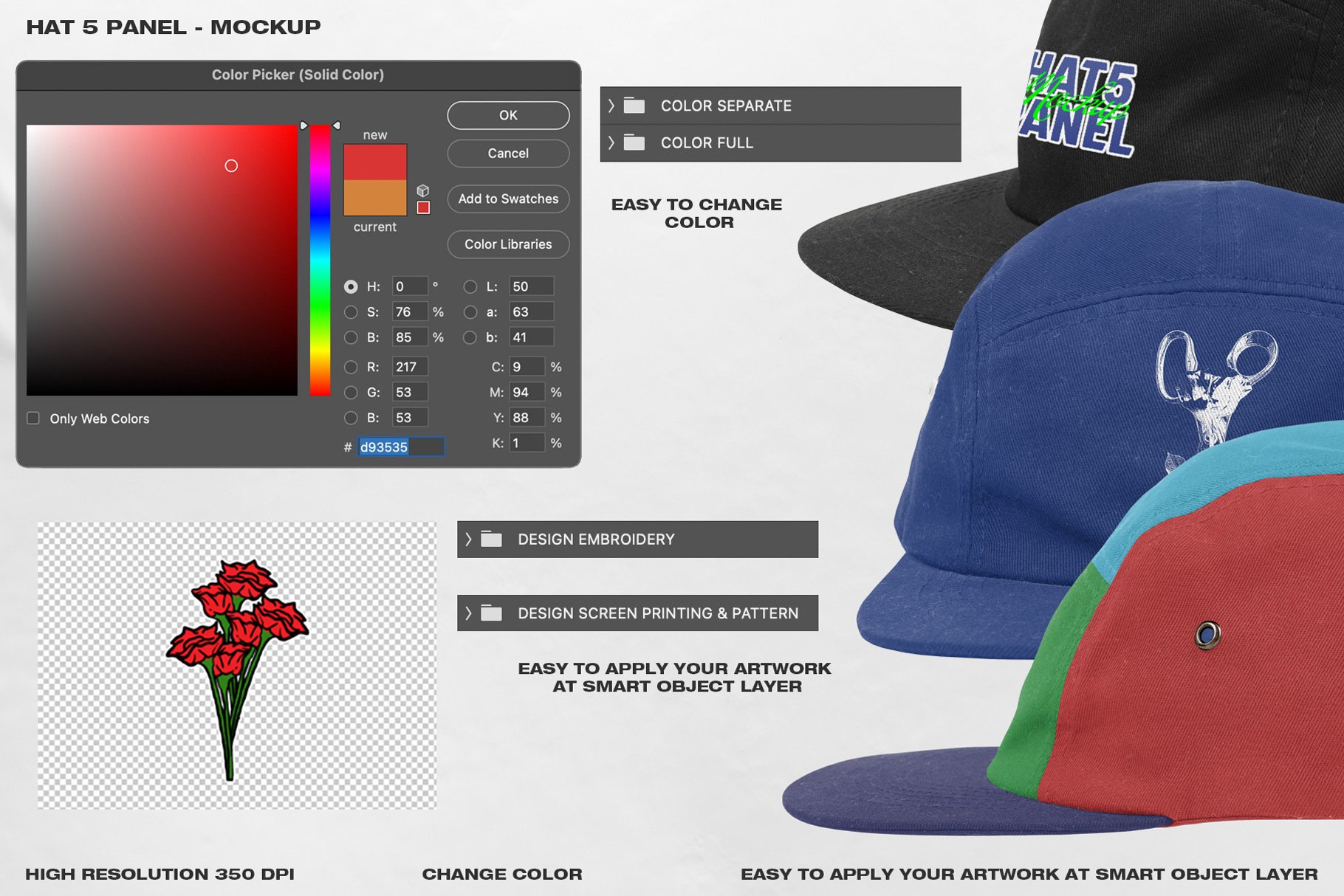 Hat 5 Panel - Mockup - Design Cuts