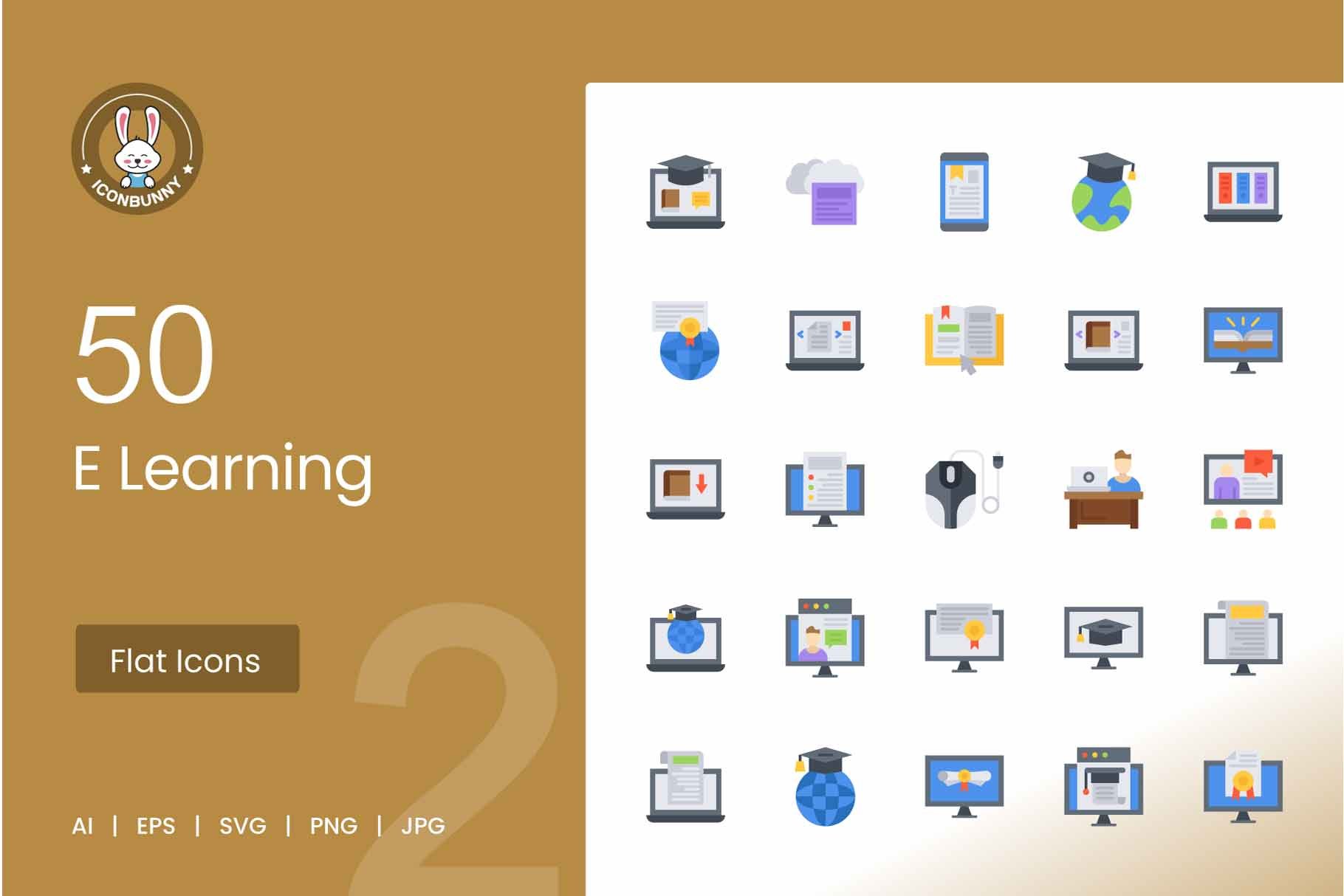 50 E Learning Flat Icons - Design Cuts