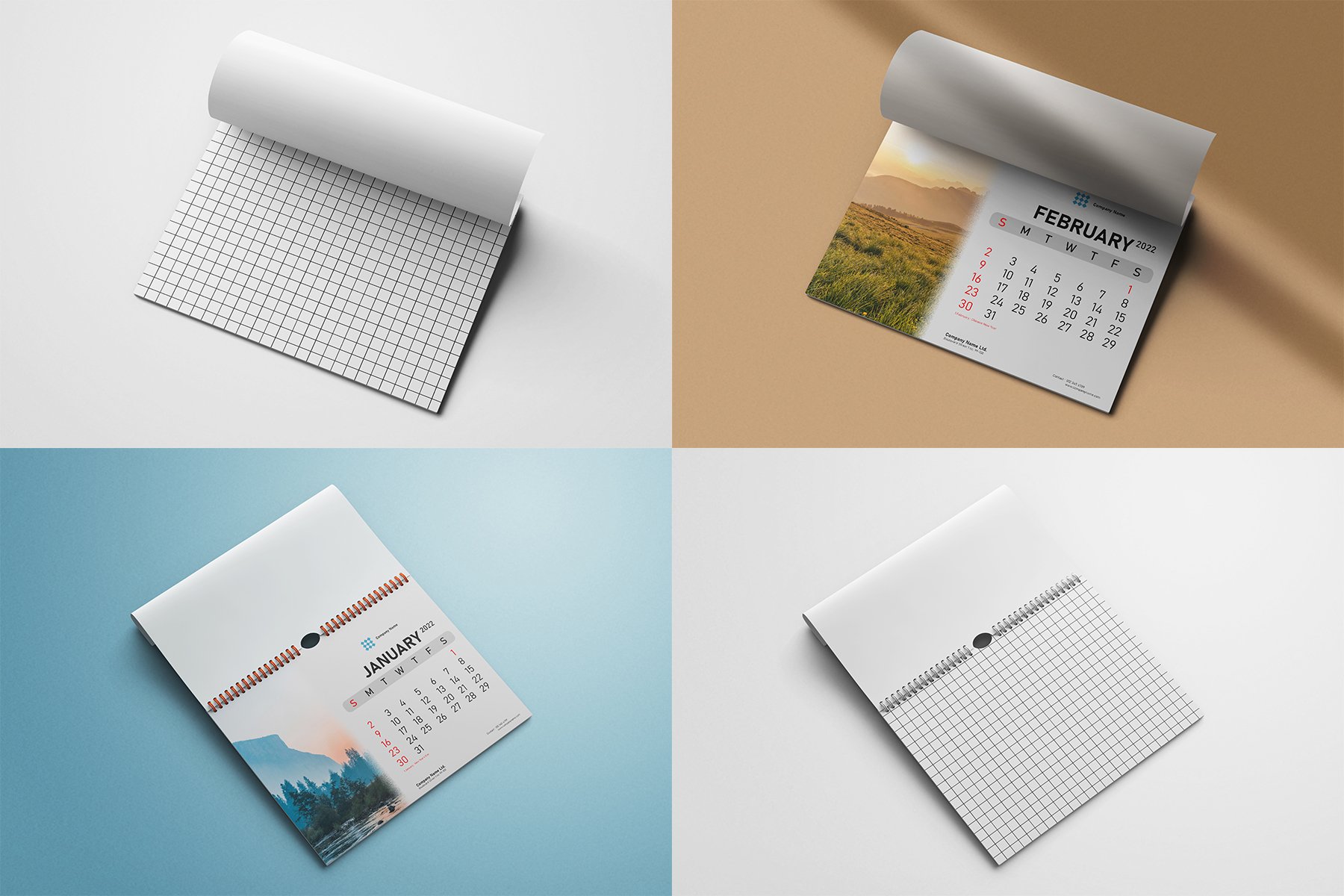 Wall Calendar Landscape PSD Mockup Set - Design Cuts