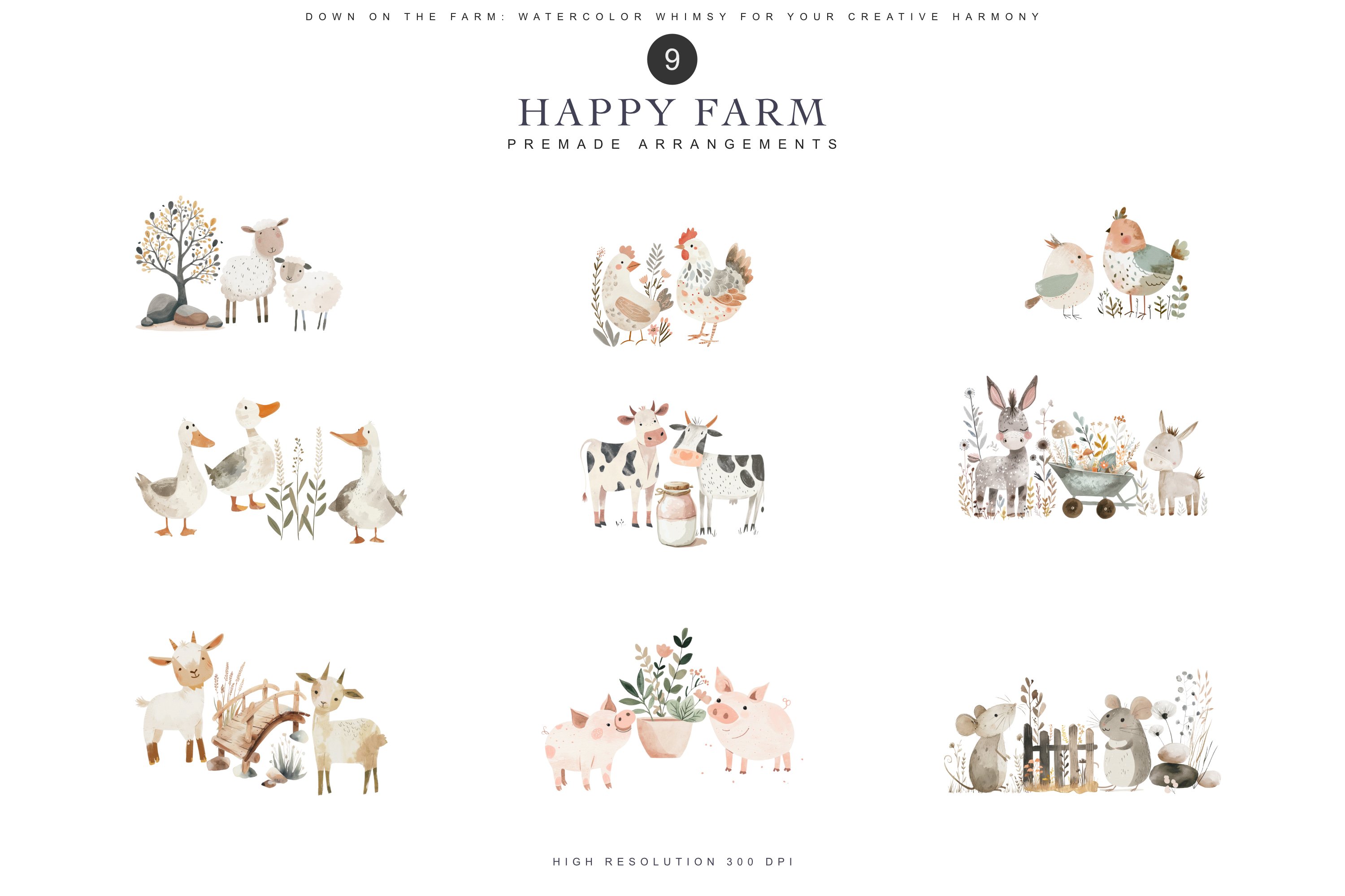 Watercolor Farm Animal Clipart Collection - Design Cuts
