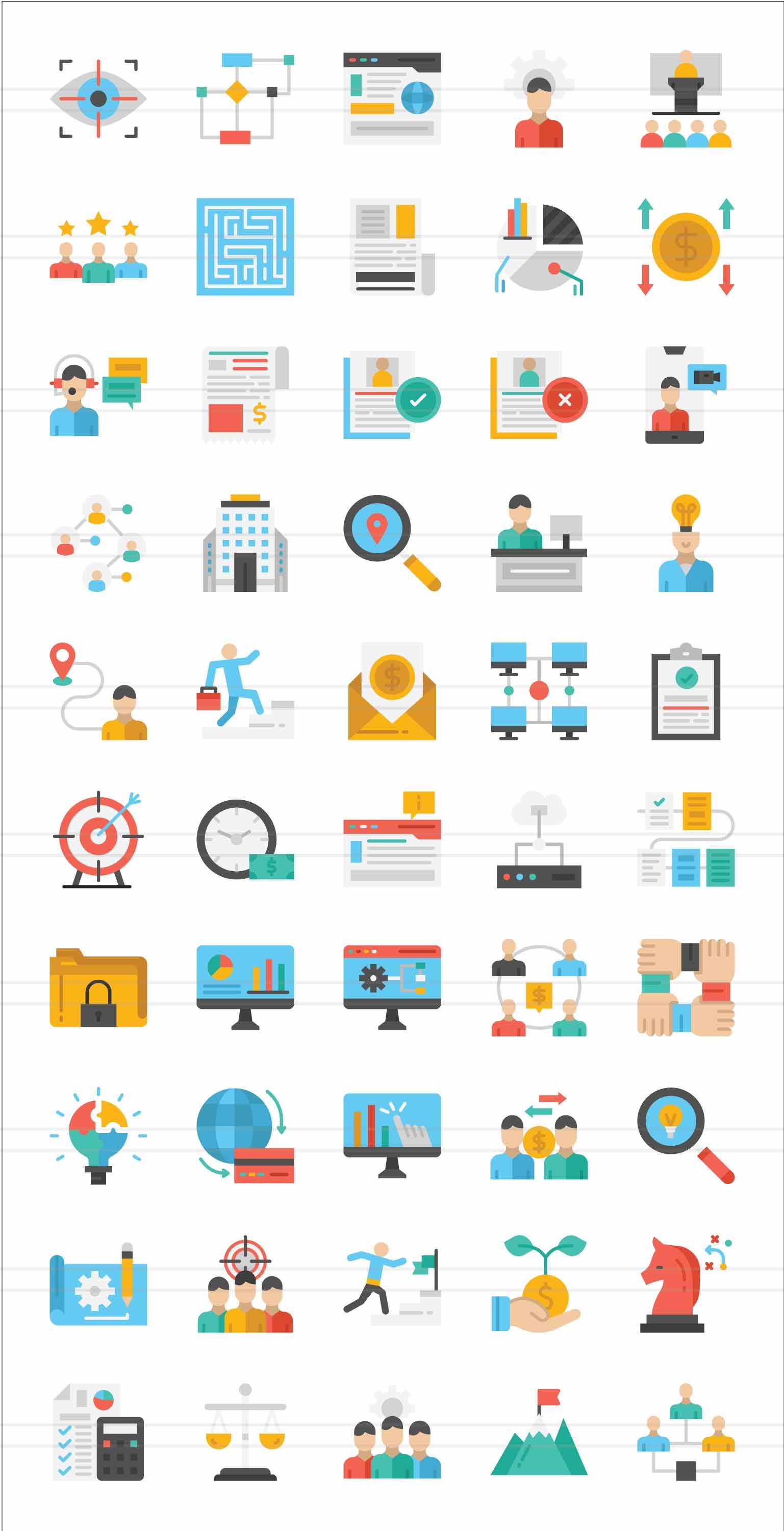 50 Business Administration Flat Multicolor Icons - Design Cuts