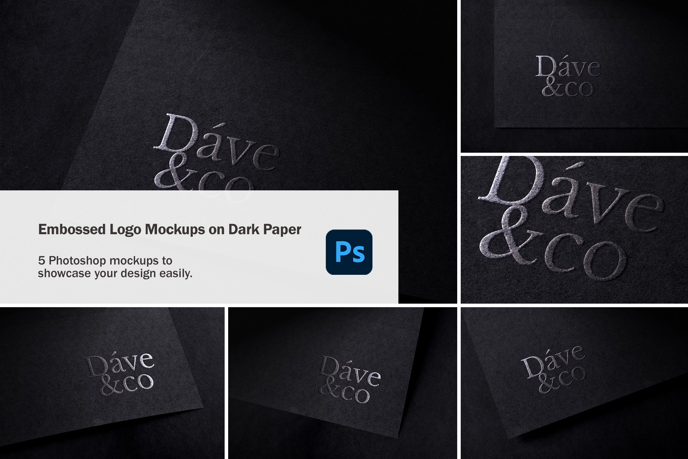Close-Up Dark Paper Embossed Logo Mockup Stock Template