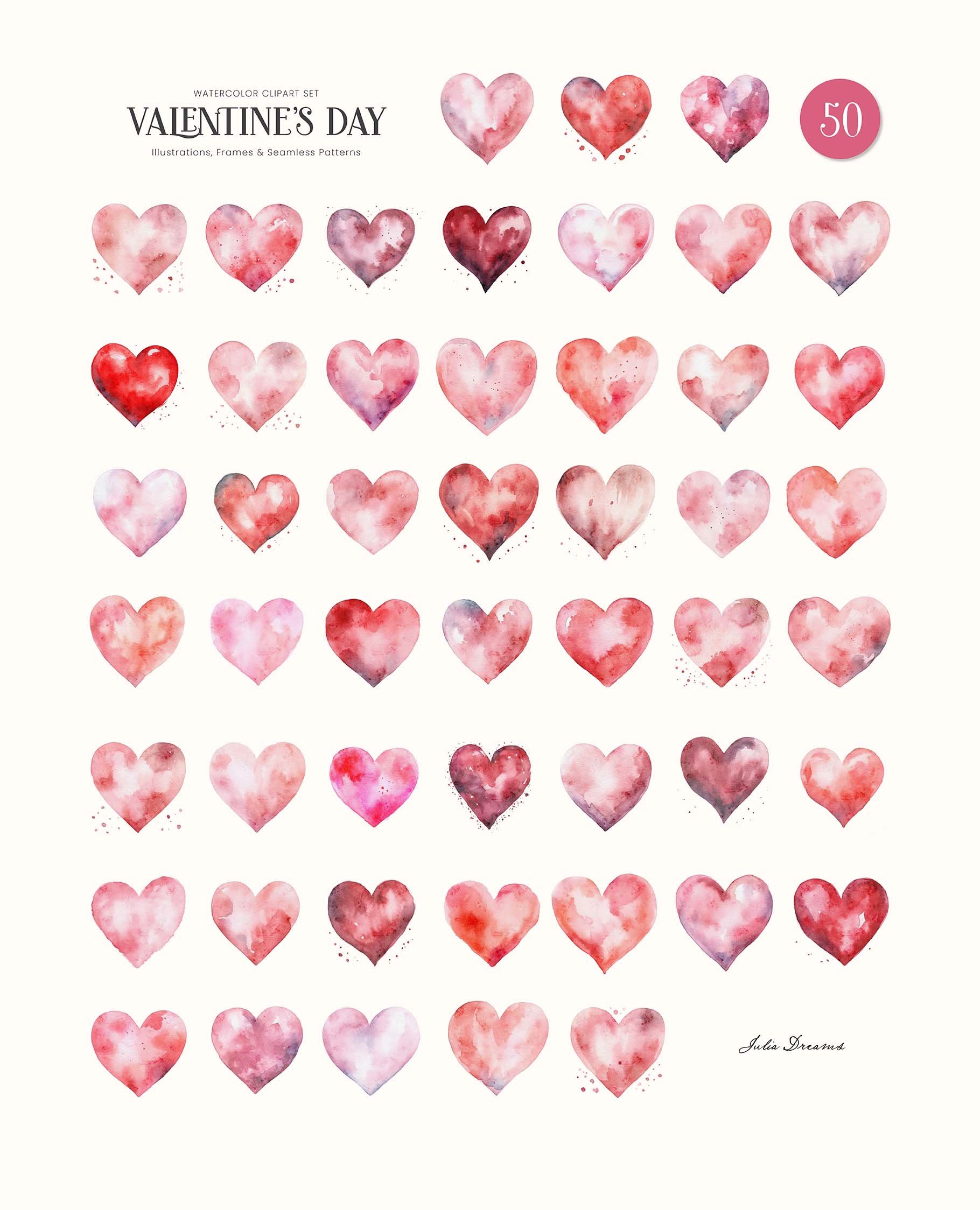 In Love - Valentine's Hearts Watercolor - Design Cuts