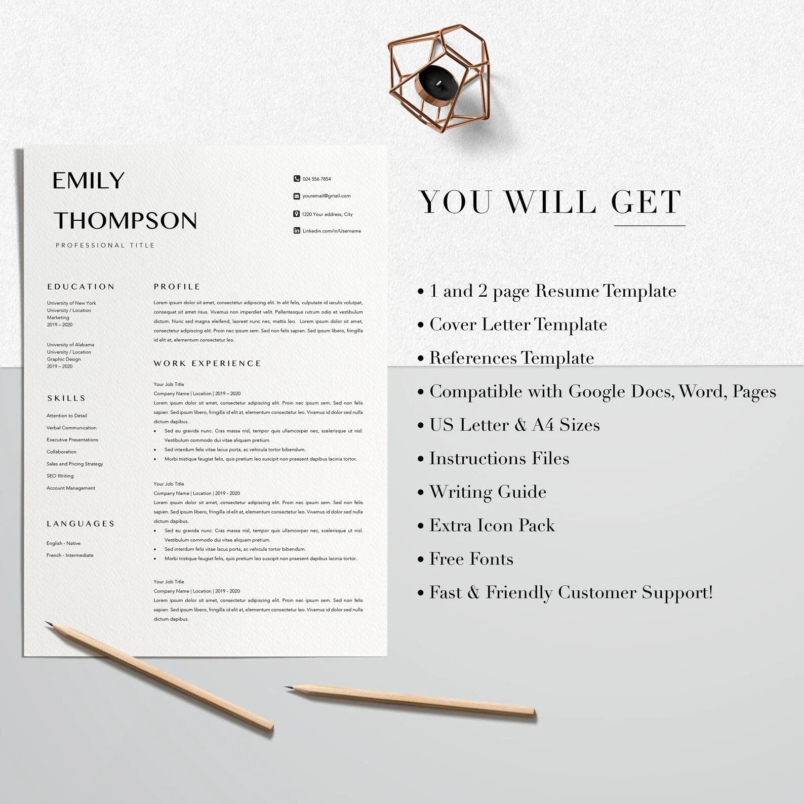 Resume Template | CV Template - Emily Thompson - Design Cuts