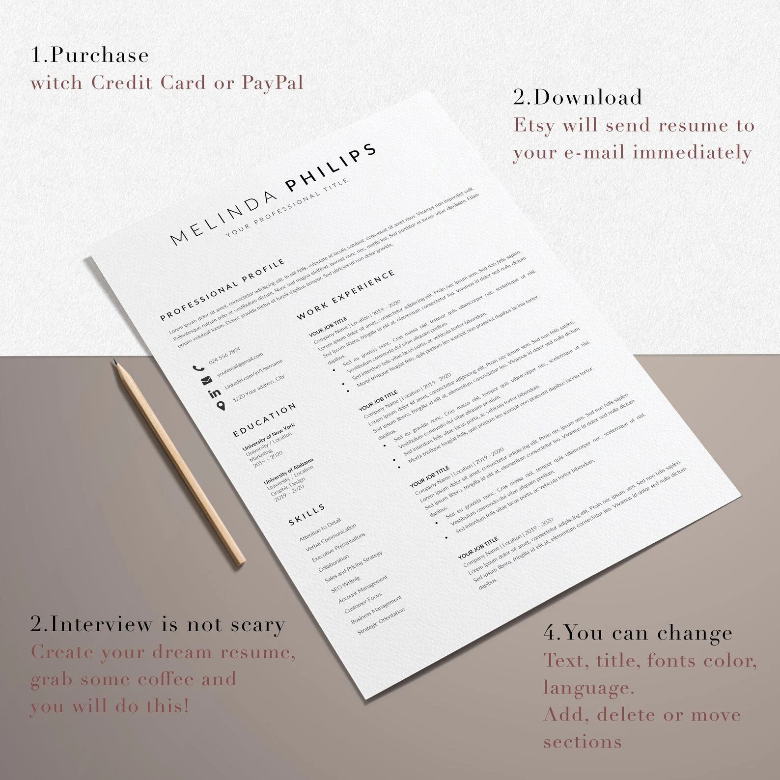 Resume Template | CV Template - Melinda Philips - Design Cuts