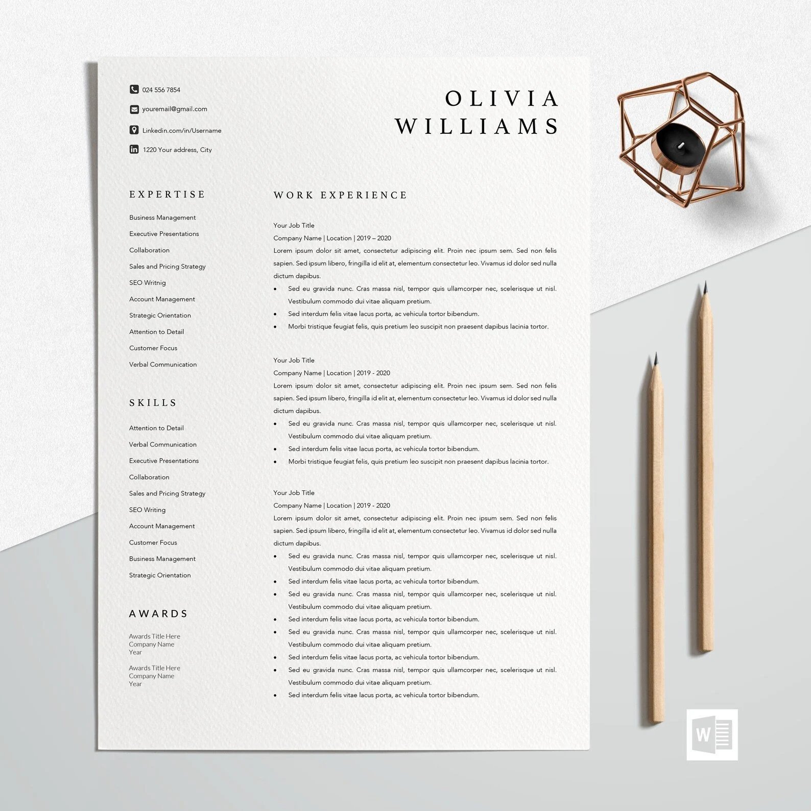 Resume Template | CV Template - Olivia Williams - Design Cuts