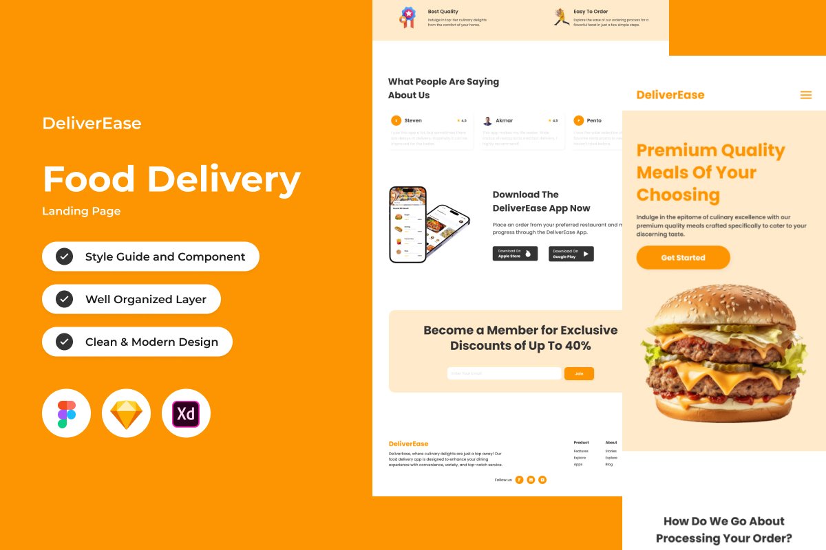 DeliverEase - Food Delivery Landing Page V1 - Design Cuts