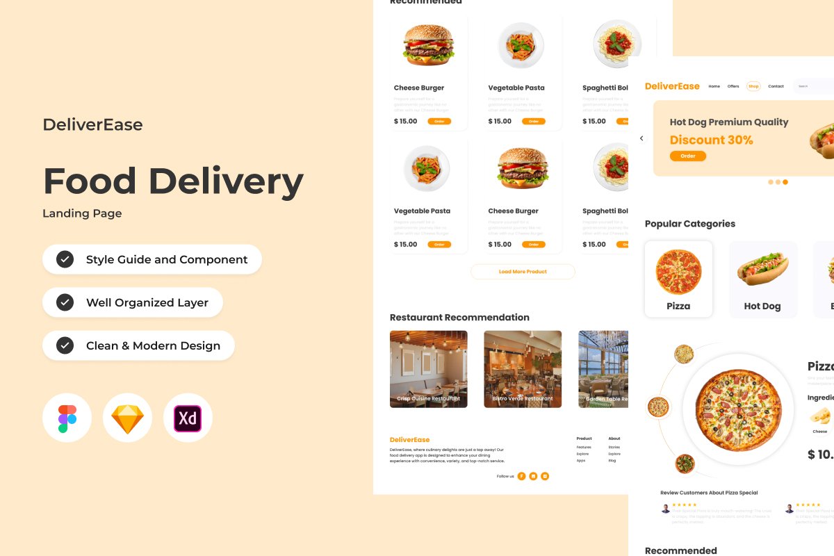 DeliverEase - Food Delivery Landing Page V2 - Design Cuts