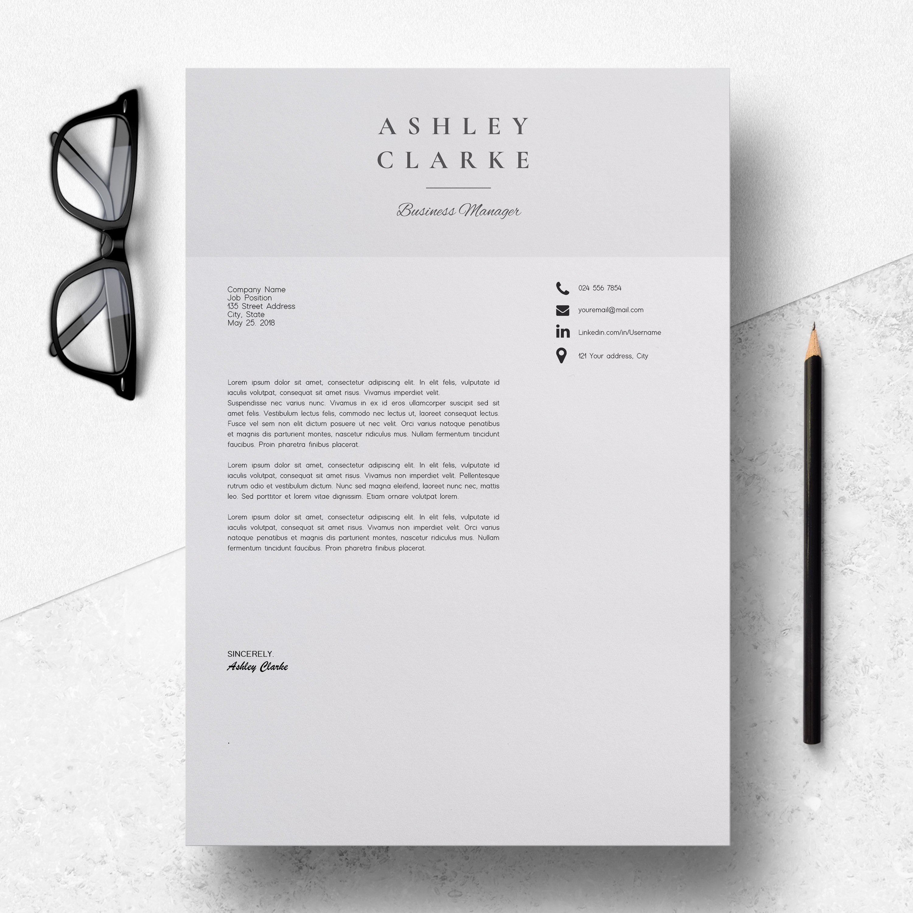 Resume Template | CV Template - Ashley Clarke - Design Cuts