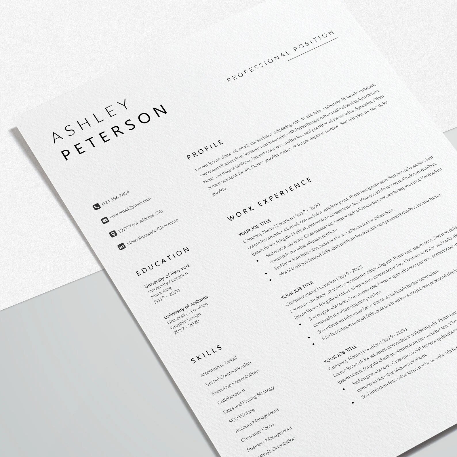 Resume Template | CV Template - Ashley Peterson - Design Cuts