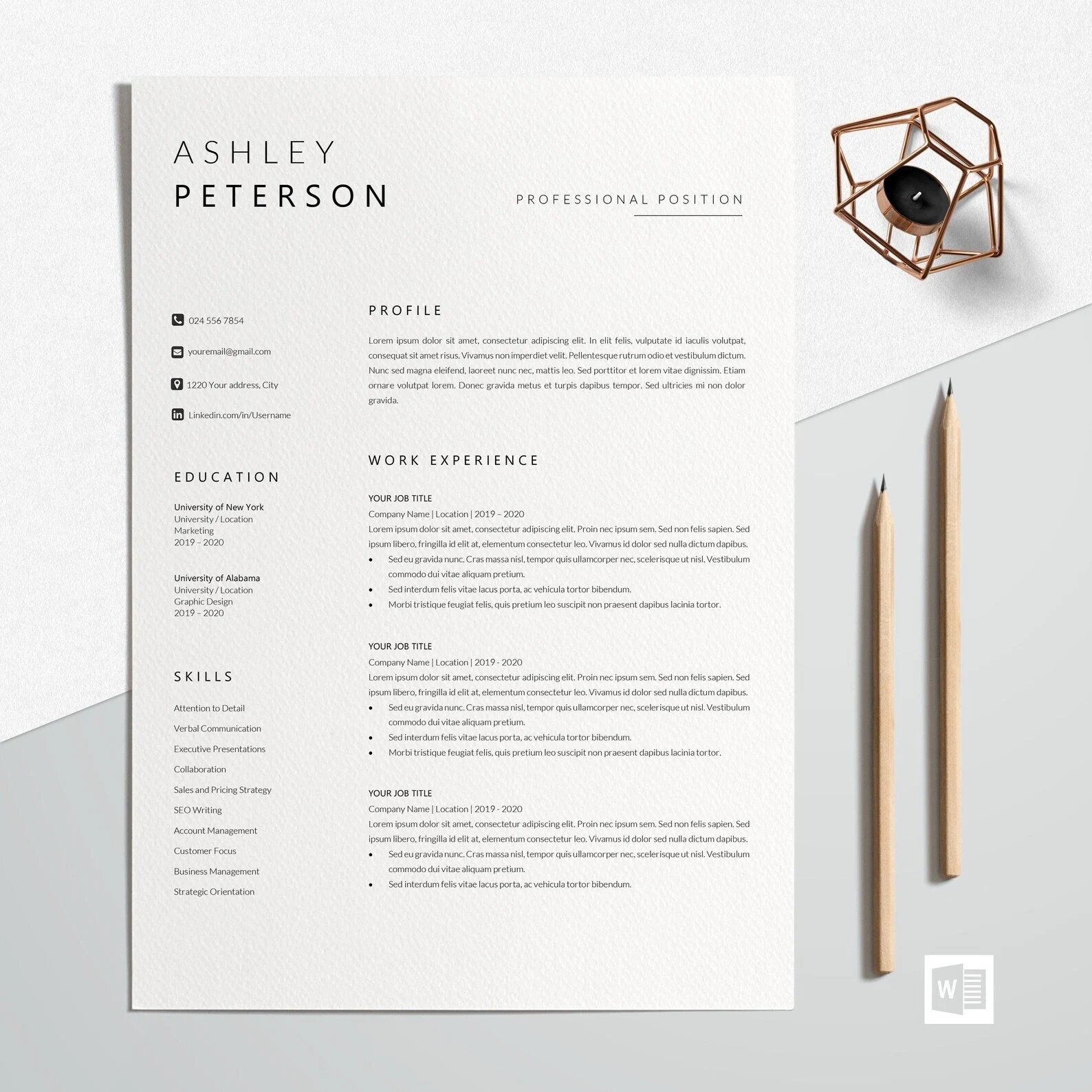 Resume Template | CV Template - Ashley Peterson - Design Cuts