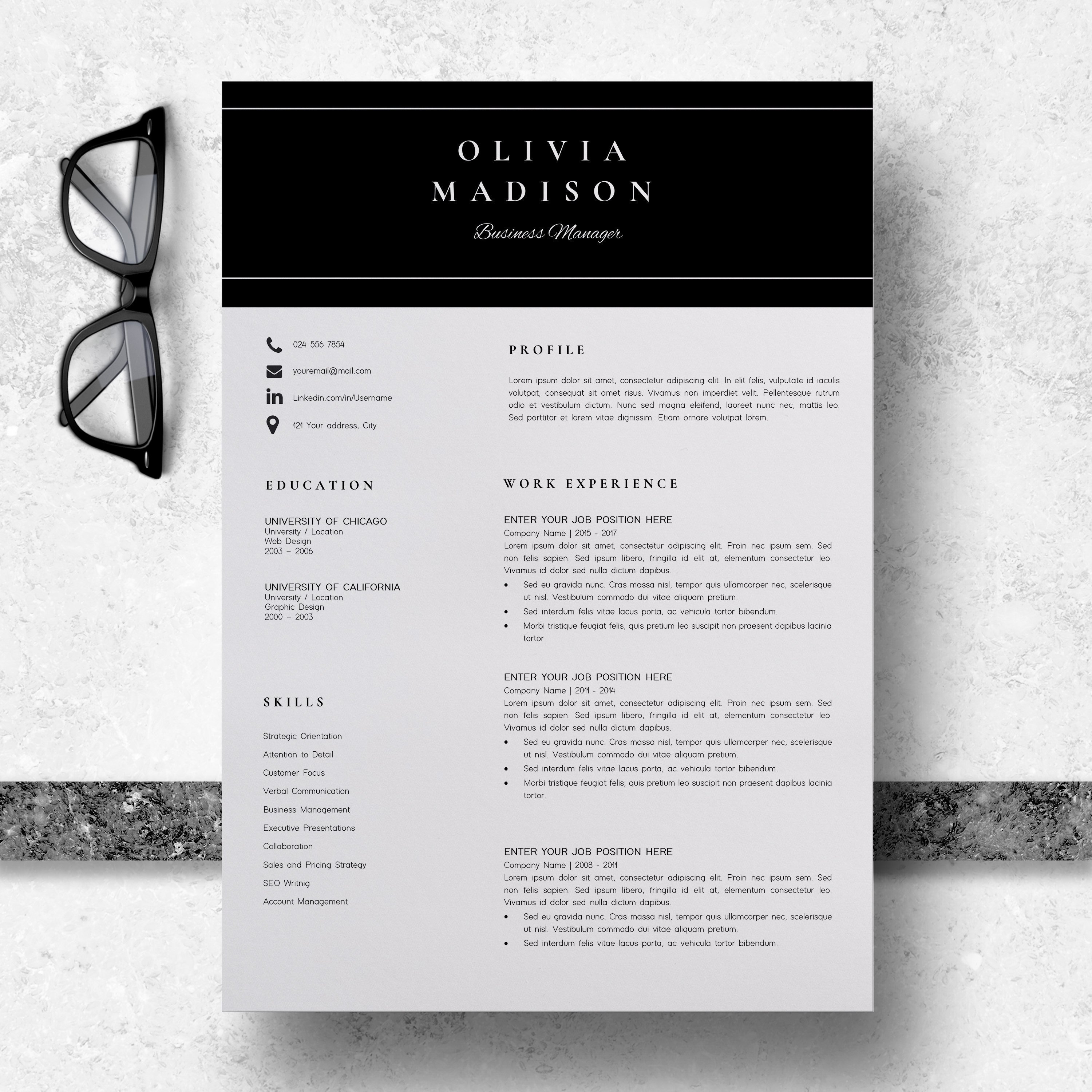 Resume Template | CV Template - Olivia Madison - Design Cuts