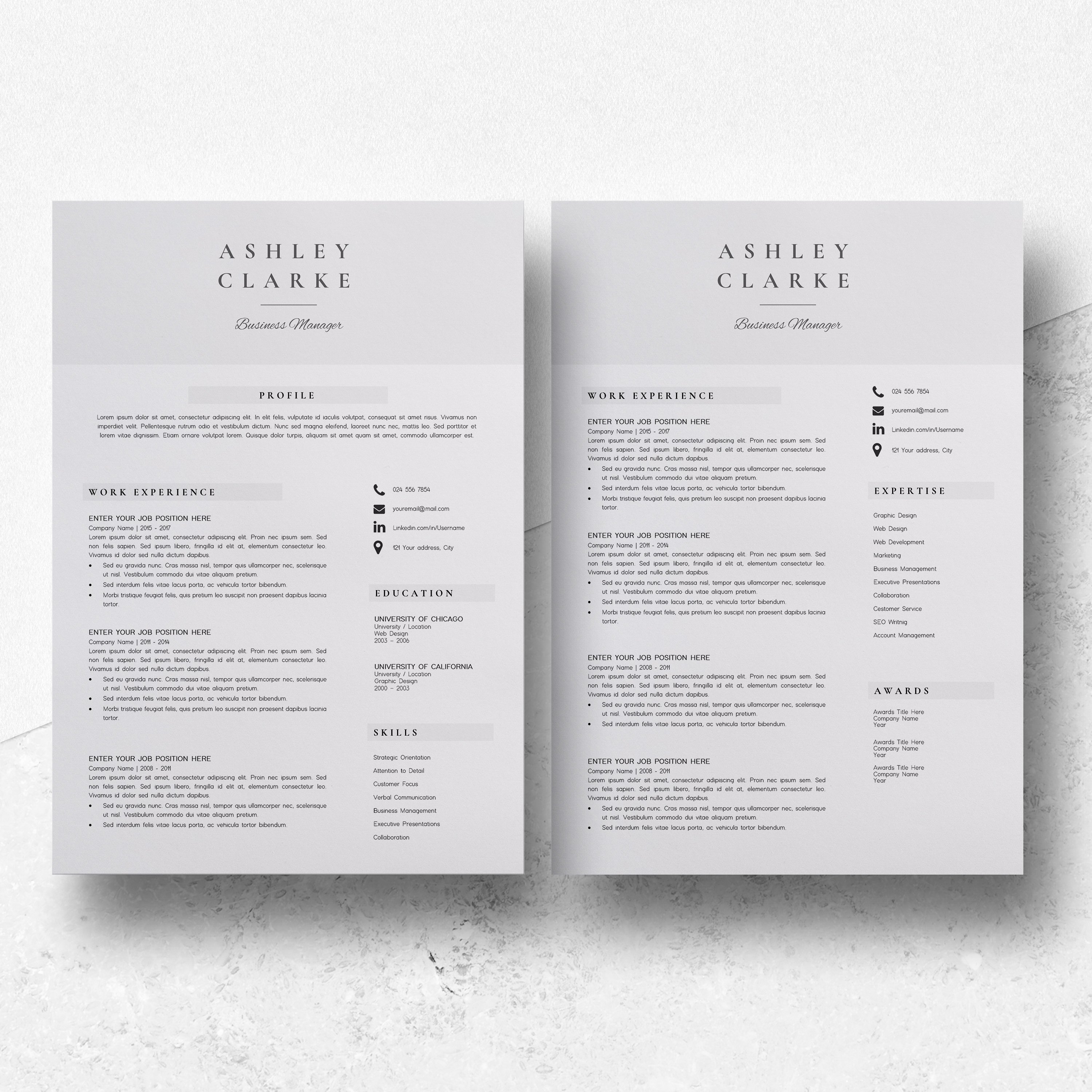 Resume Template | CV Template - Ashley Clarke - Design Cuts