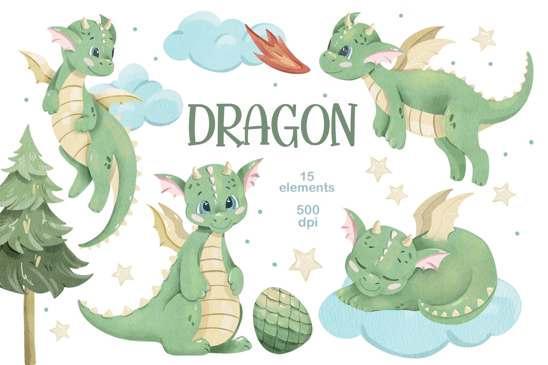 Watercolor Dragons Clipart - Design Cuts