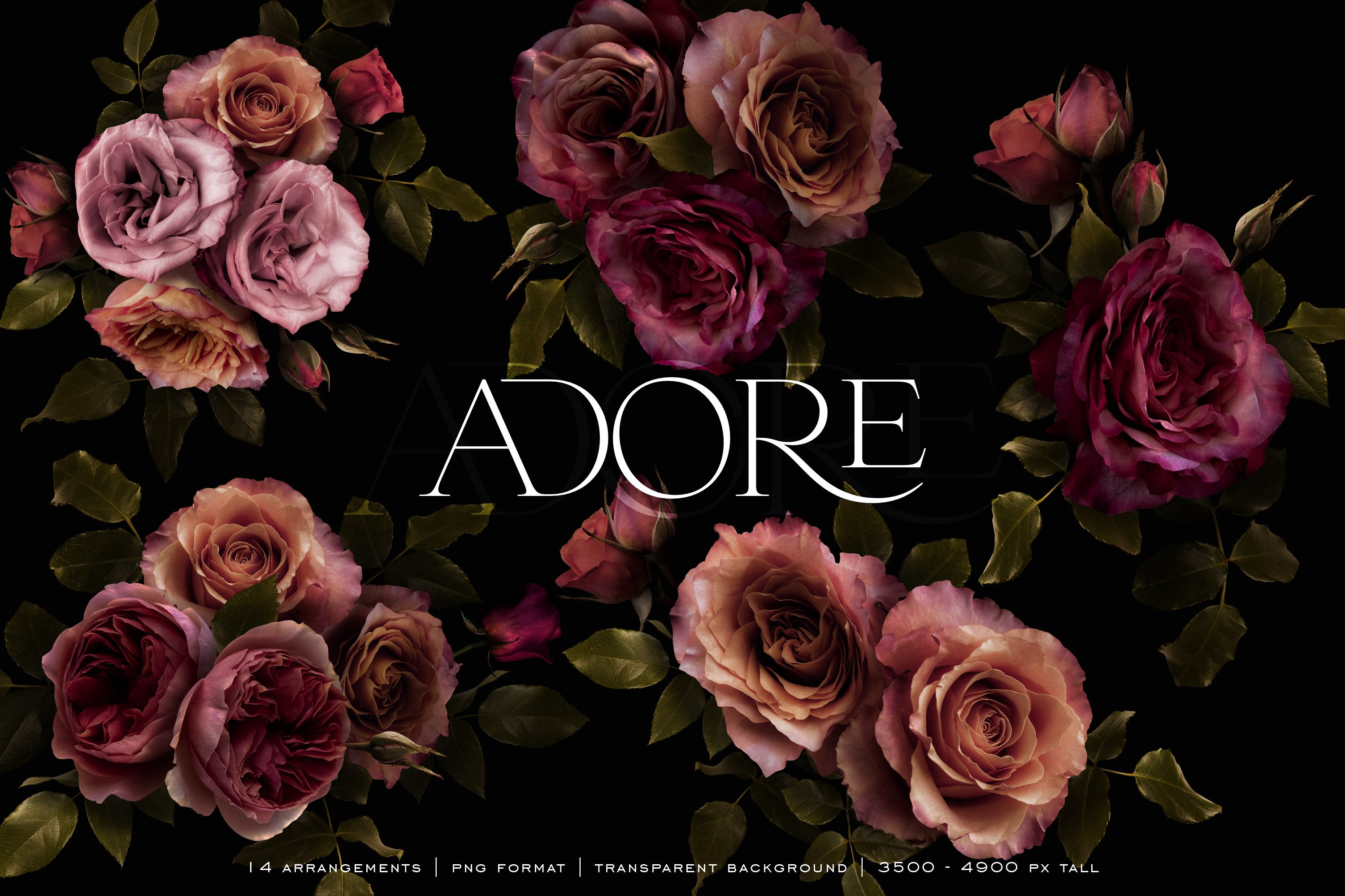 Adore Dark & Moody Realistic Burgundy Pink Roses - Design Cuts