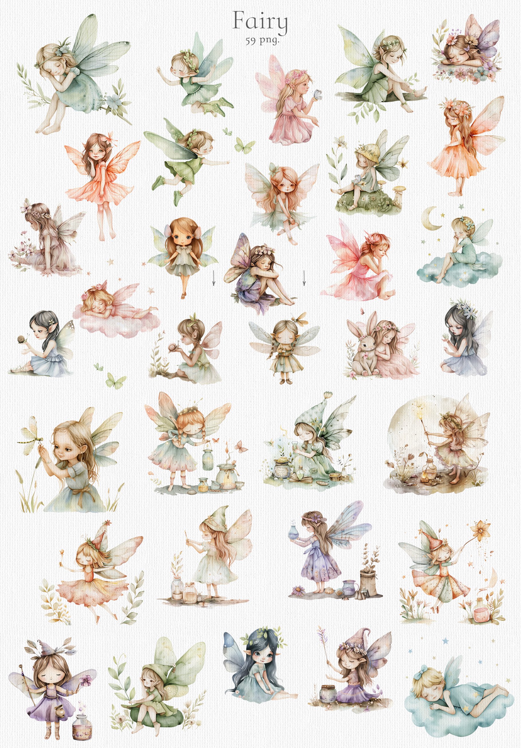 Watercolor Fairy World Nursery Art Illustrations - Design Cuts