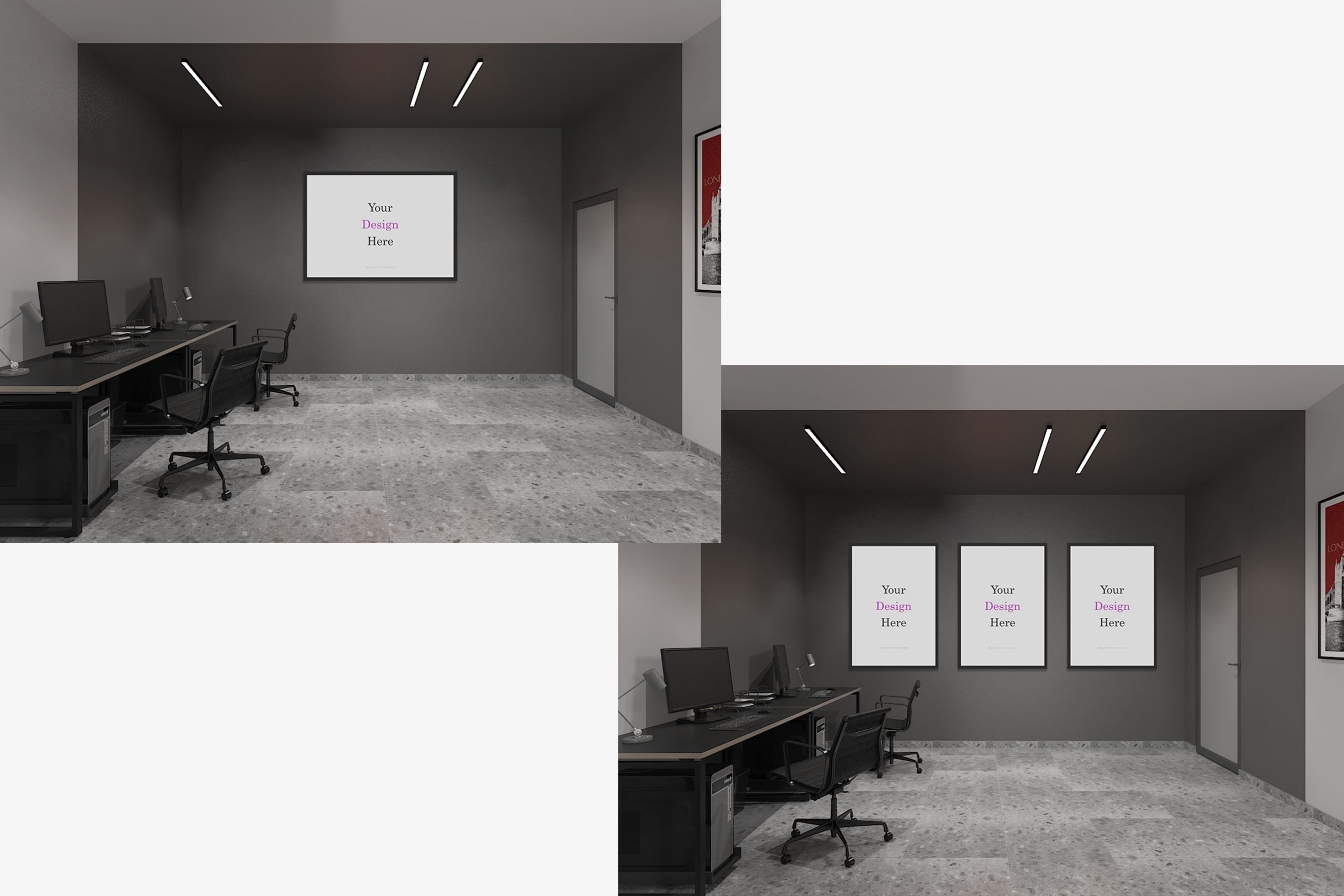 Wall Frame Posters Mockup - Office Room Render 3 - Design Cuts