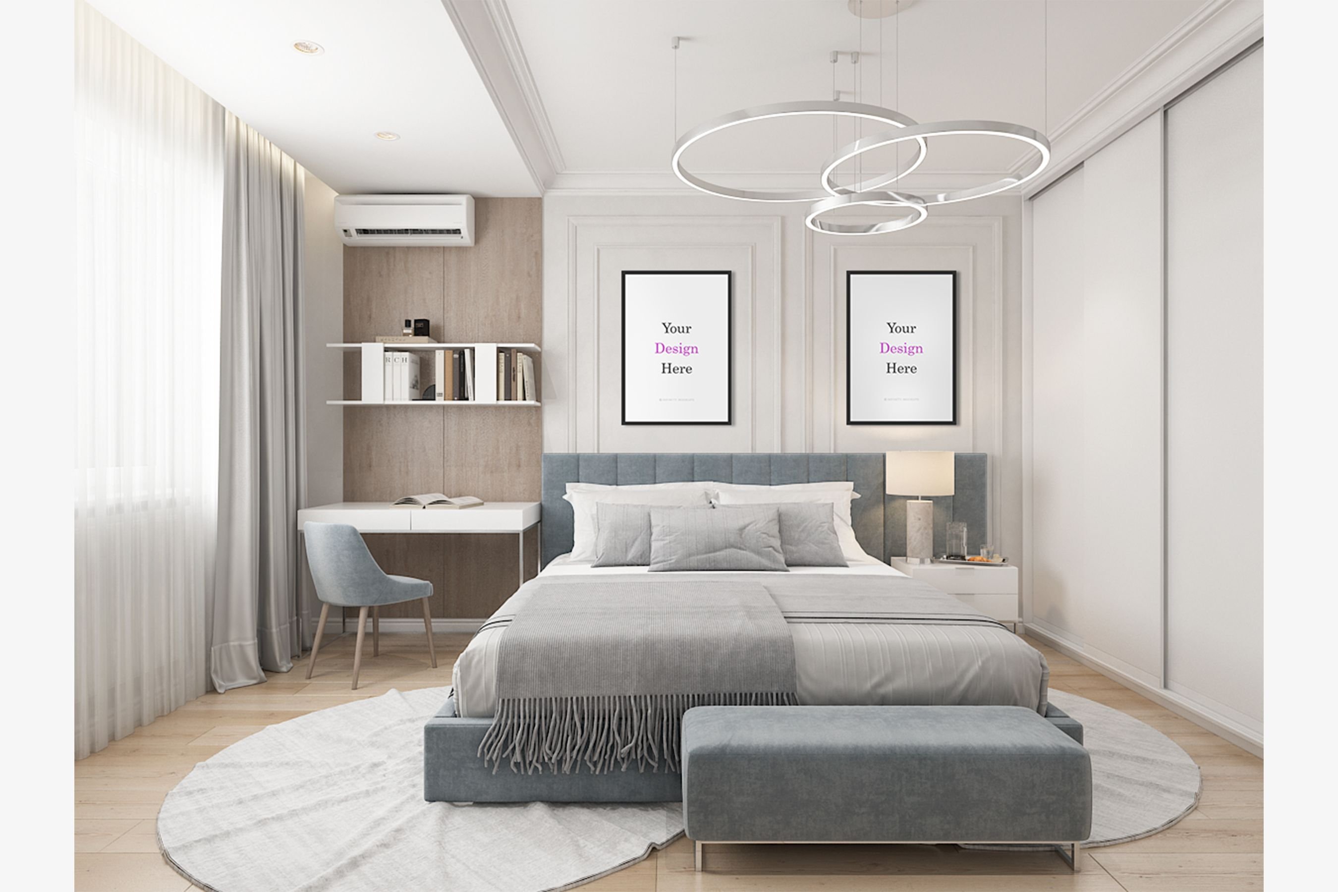 Wall Frame Posters Mockup - Bedroom Render 12 - Design Cuts