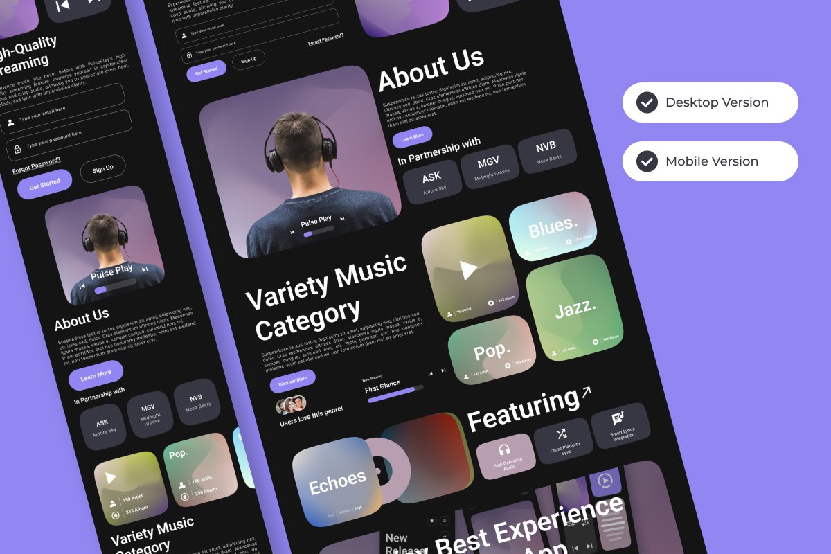 Pulse Play - Music Streaming Landing Page V1 - Design Cuts