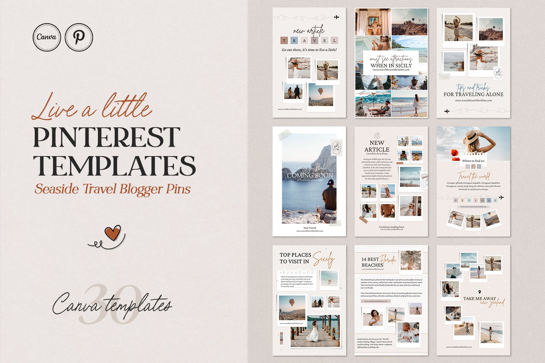 Travel Pinterest Pin Templates Canva - Design Cuts