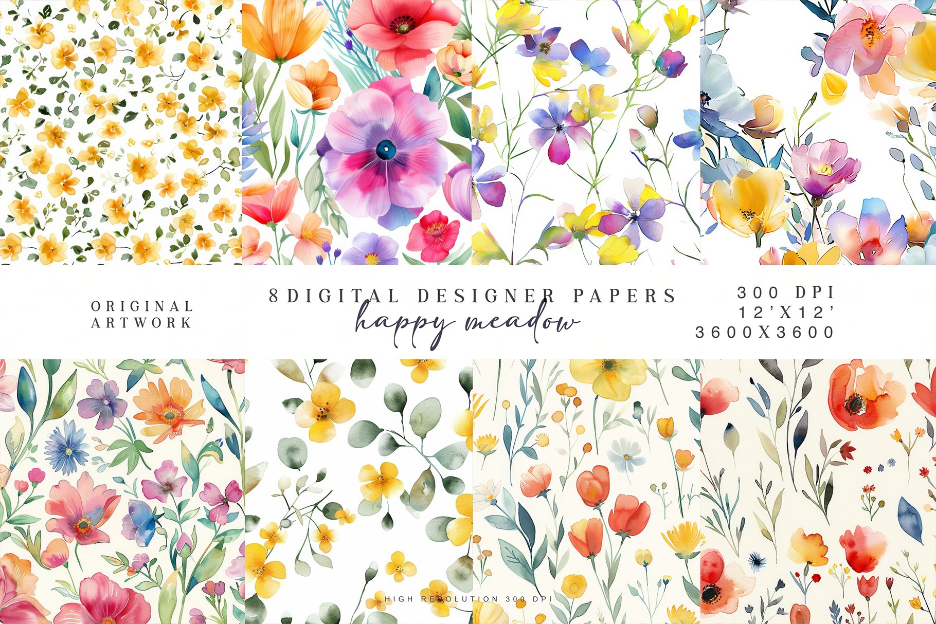 Colorful Meadow Flowers Seamless Pattern Set - Design Cuts