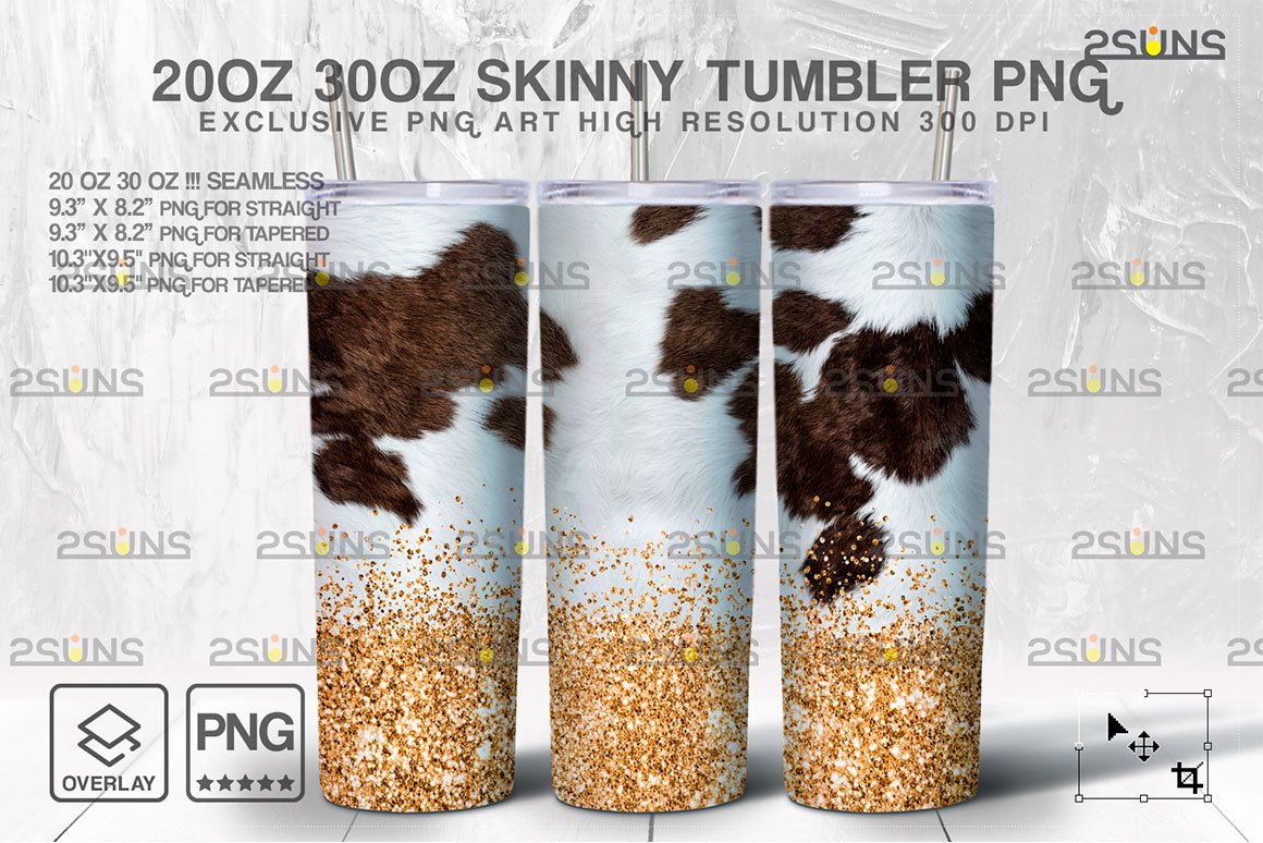 20oz CowHide Gold Glitter Skinny Tumbler 6 - Design Cuts