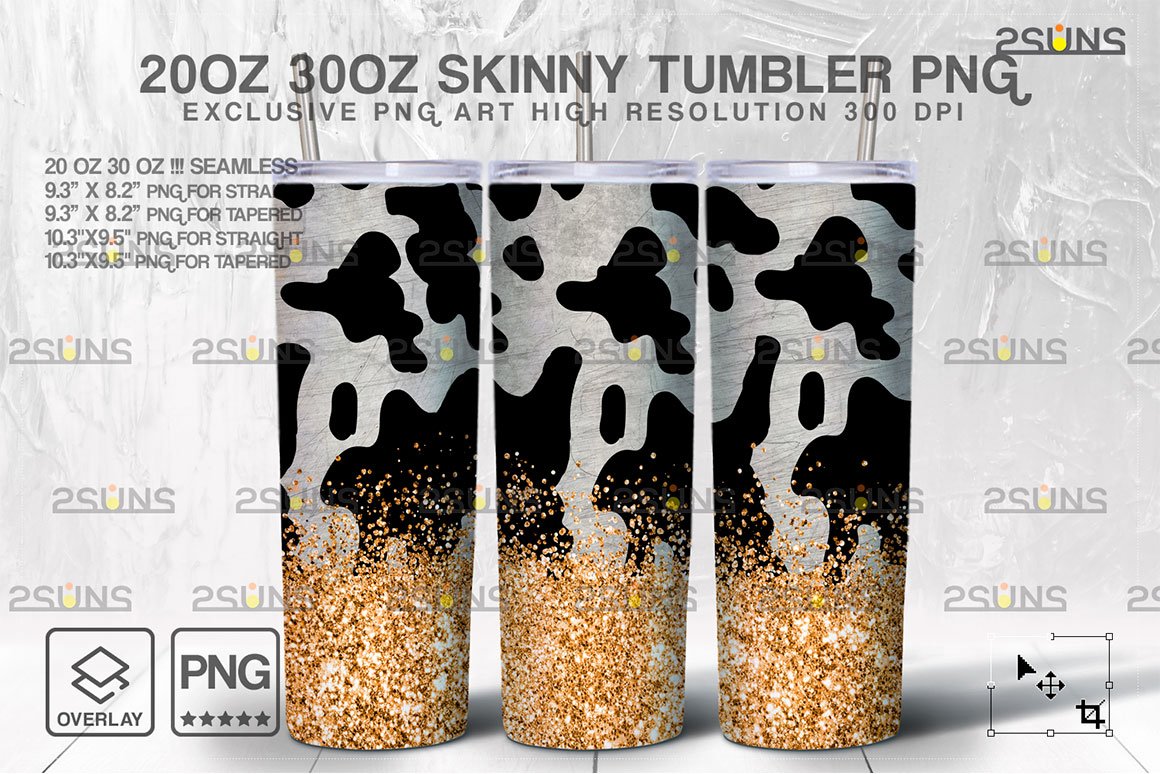 20oz CowHide Gold Glitter Skinny Tumbler - Design Cuts