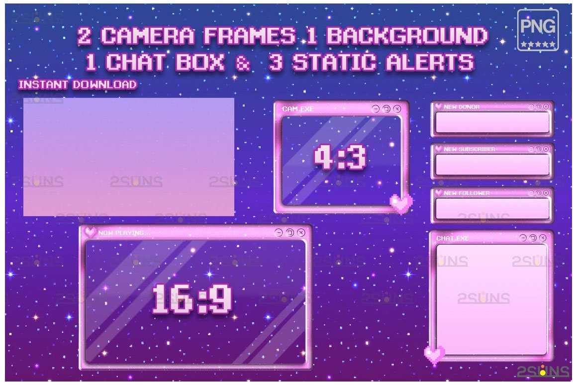 Kawaii Twitch Overlay Package Stream Webcam 3 - Design Cuts