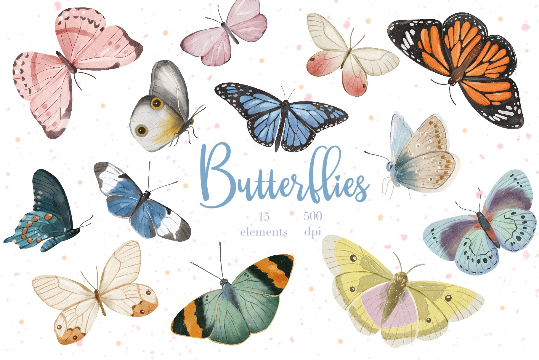 Watercolor Butterflies Clipart - Design Cuts