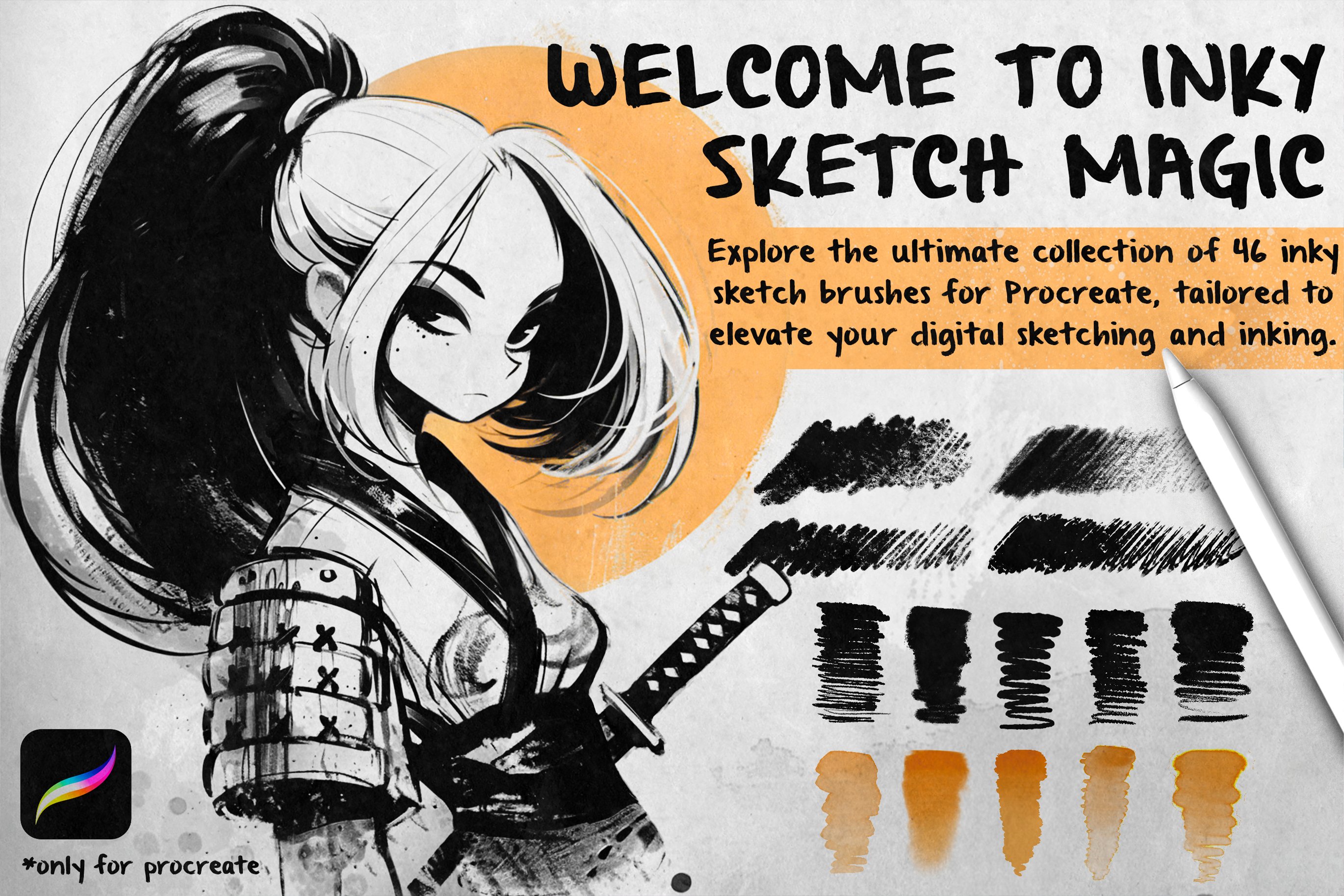 46 Inky Sketch Procreate Brushes - Design Cuts