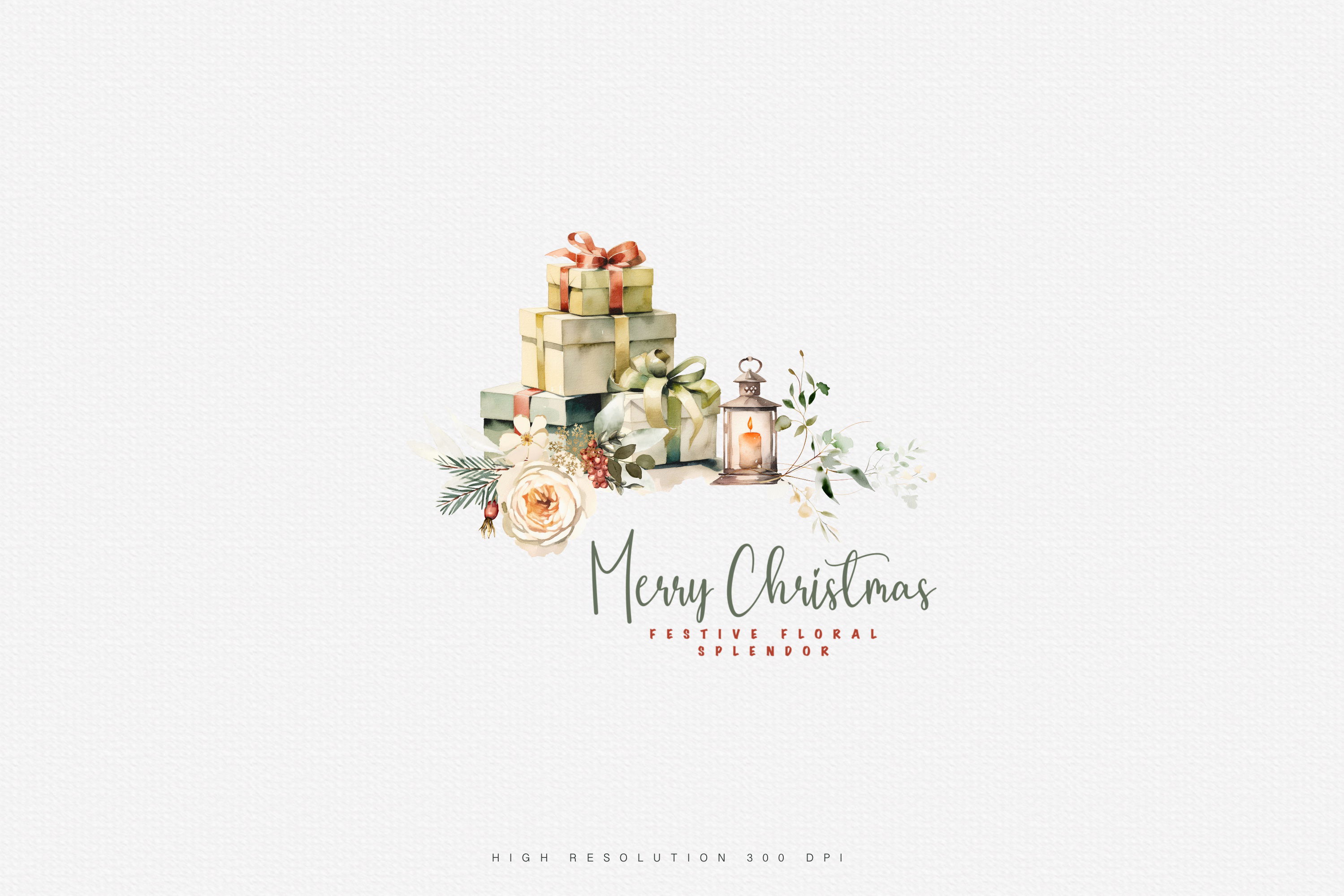 Watercolor Floral Christmas Clipart Collection - Design Cuts