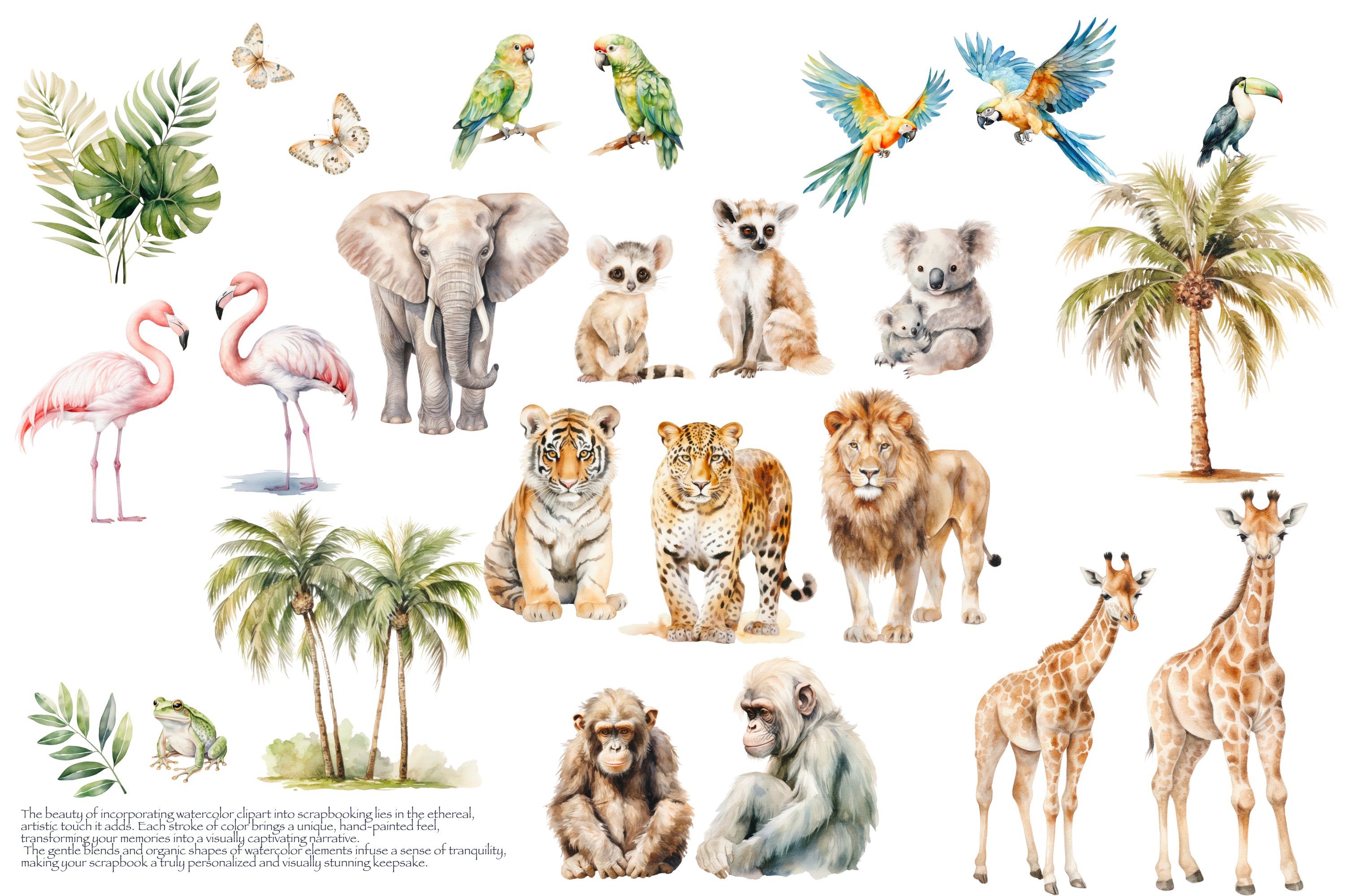 Watercolor Jungle Wildlife Clipart - Design Cuts